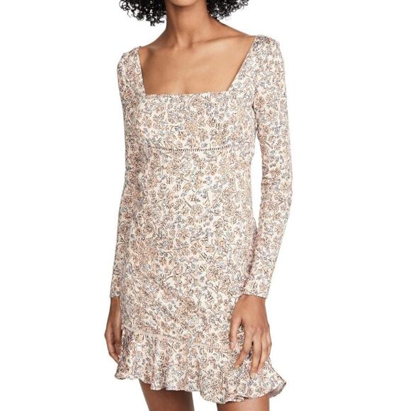 Free People Floral Boheme Dress Womens Size 6 Ivory Combo Open Back Ruffle Boho - Picture 12 of 12